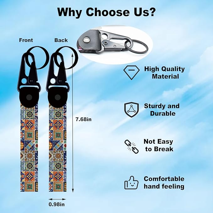 2 Pcs Classic Black & Floral Keychain Wristlet Lanyard for Women couples, Flower Wristlet Strap for Keys Hands-Free Wearable