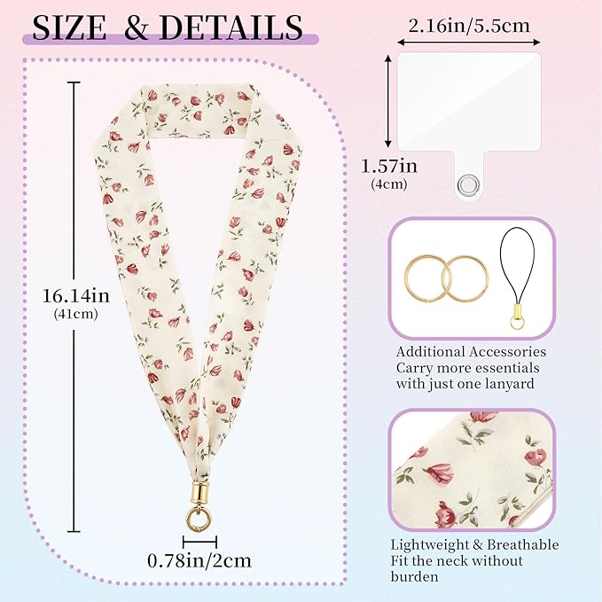 ZOOEASS Phone Lanyard Charm with Tether Tab Neck Lanyards for ID Badges Car Key Women Cute Scarf Keychain Strap Around Neck
