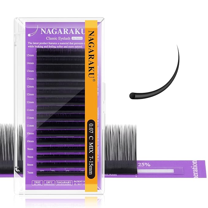 NAGARAKU Individual Eyelash Extensions, Volume & Classic Lashes 5th Generation Soft Natural Beauty Salon Professional Anti-rebound Single Lash Extension Supplies 16 Rows -0.07 C Curl 7-15mm Mix