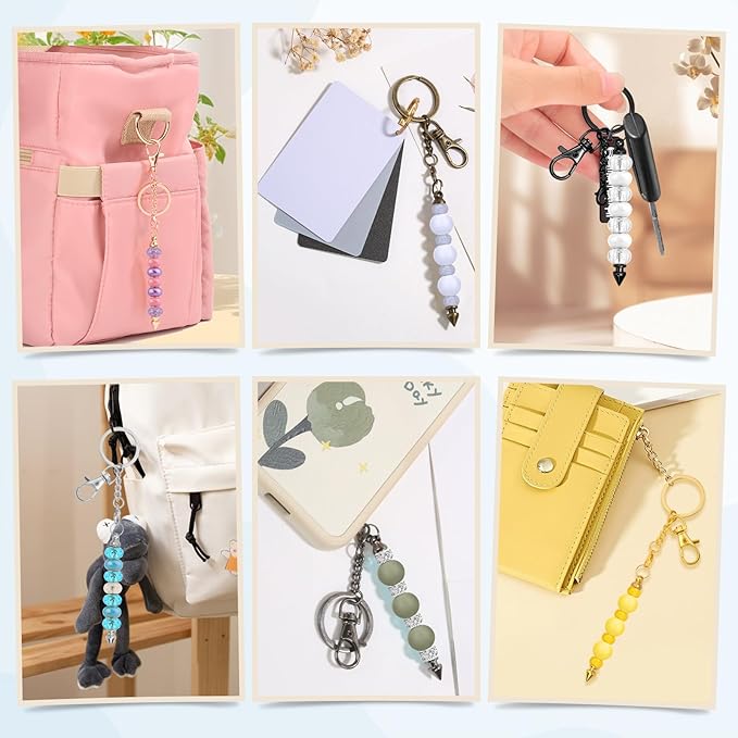 12Pcs Beadable Keychain Bar Bulk, Colorful Plating Alloy Beaded Keychain, Blank Keychain Making Supplies DIY Supplies for Pendant DIY Projects Crafts Jewelry Making