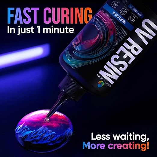 CRAFT RESIN 1000g UV Resin Kit Hard Type Low Viscosity – Crystal Clear and No-Yellowing UV Resin Glue for DIY, Jewelry Making, Molds Casting and Polymer Clay Projects - Fast Cure Under UV Light