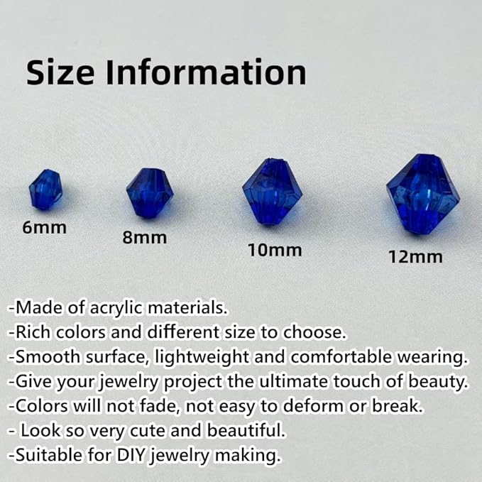 400pcs 8mm Acrylic Bicone Beads Faceted Acrylic Crystal Spacer Beads for Bracelet Necklace Earring Keychain Jewelry Making Crafts(Sapphire Blue)