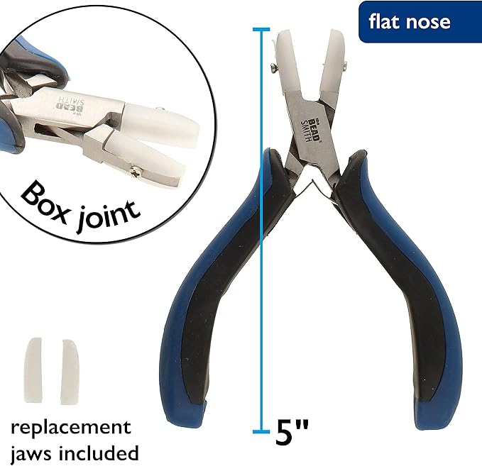 The Beadsmith Flat Nylon Jaw Pliers – 5 inches (127mm) – Ergonomic Handle with Double Leaf Springs – Includes Replacement Heads – Jewelry Making Tool for Creating Bracelets, Earrings & Necklaces