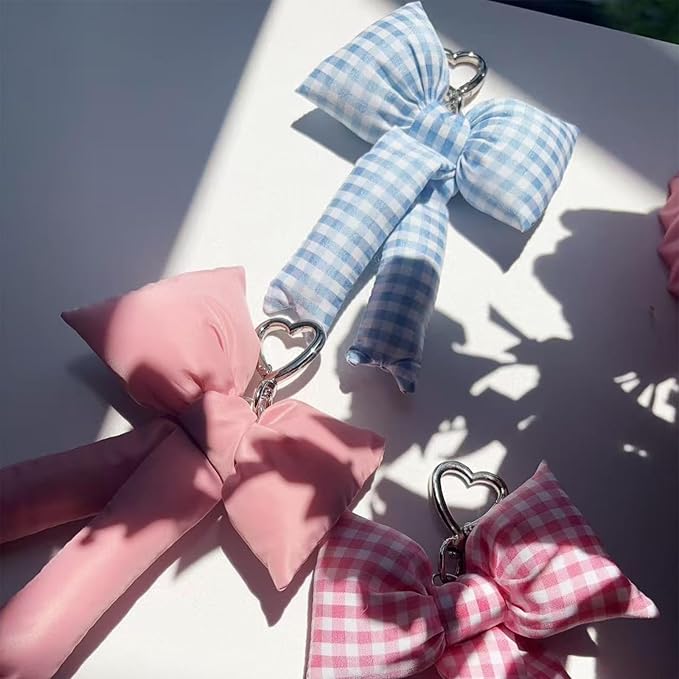 Pink Bow Keychain Bag Charms Y2K Bowknot Plaid Keychains Coquette Aesthetic Purse Handbag Backpacks Charms