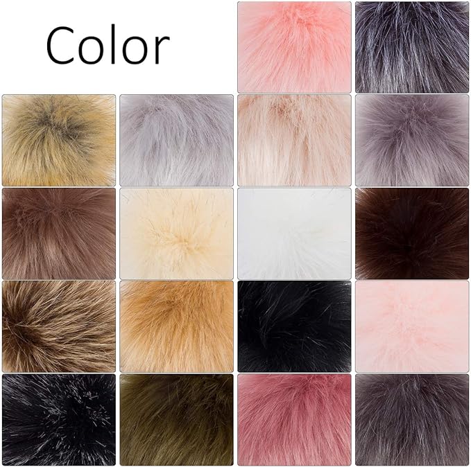 36 Pcs Faux Fur Pom Poms for Hats - Soft Pom Pom Fluffy Balls with Elastic Loop for Crafts, Removable Knitting Accessories for Shoes Gloves Bags Scarves Keychain (18 Color, 4.5 in )