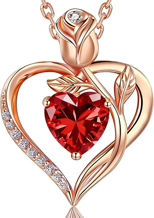 1.2CT Rose Heart Necklace Option of Moissanite or Lab-Grown Sapphire Ruby Emerald&More Necklace for Women Birthstone Girlfriend Necklace S925 Sterling Silver 18K White/Rose Gold Plated D Color VVS1 Gift for Wife Mother Daughter for Birthday Anniversary...