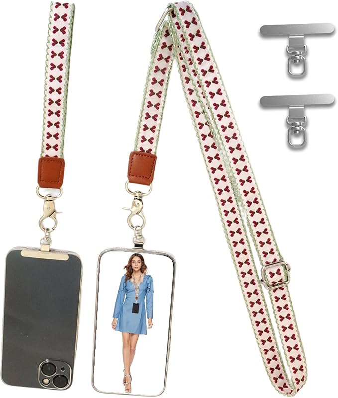 LEMEDE Wrist Keychain and Adjustable Phone Lanyard, Silver Hook Phone Crossbody Strap with 360° Rotating Phone Pads