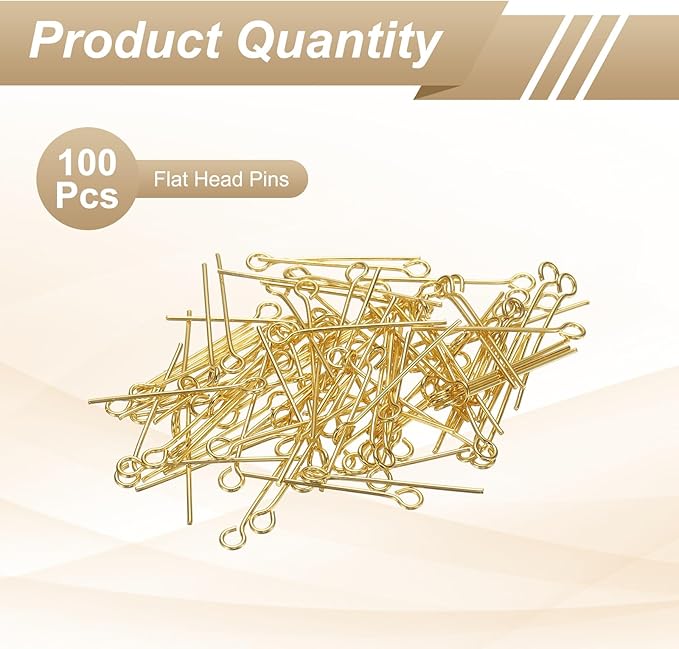 HARFINGTON 100pcs Open Eye Head Pins 0.94" 24mm Mini Metal Wire Eye Pins Beading Small Needles Bulk for Earring Pendant Necklace Bracelet Charm Jewelry Making Findings DIY Craft, 18K Gold