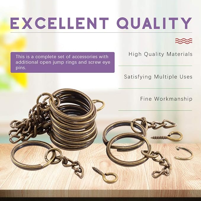 Swpeet 450Pcs 1 Inch 25mm Bronze Flat Key Chain Rings Kit, Including 150Pcs Split Keychain Rings with Chain and 150Pcs Jump Ring with 150Pcs Screw Eye Pins Bulk for Jewelry Findings Making
