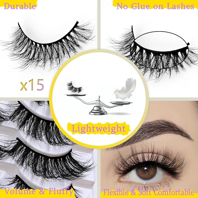 Wholesale Lashes, 3D Faux Mink Eyelash Bulk, 18mm Handmade Reusable Eye Lash, 5 Styles Dramatic Fluffy False Lash with Glitter Portable Packing (Fluffy 5 styles-30 pairs)