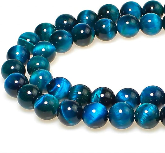 MJDCB Stone Beads 8mm 43pcs Round Sky Blue Tiger's Eye Loose Gemstone Bead Charms for Jewelry Making Bracelet Necklace Earring Pendant
