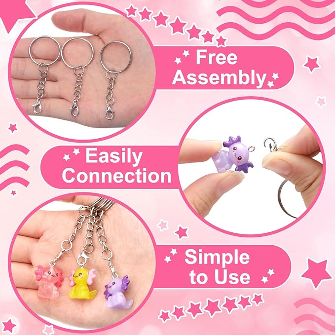 Liliful 36 Pcs Axolotl Keychains Resin Axolotl Party Supplies Mini Animal Key Chains Kawaii Salamander 3D Figurine Pendant