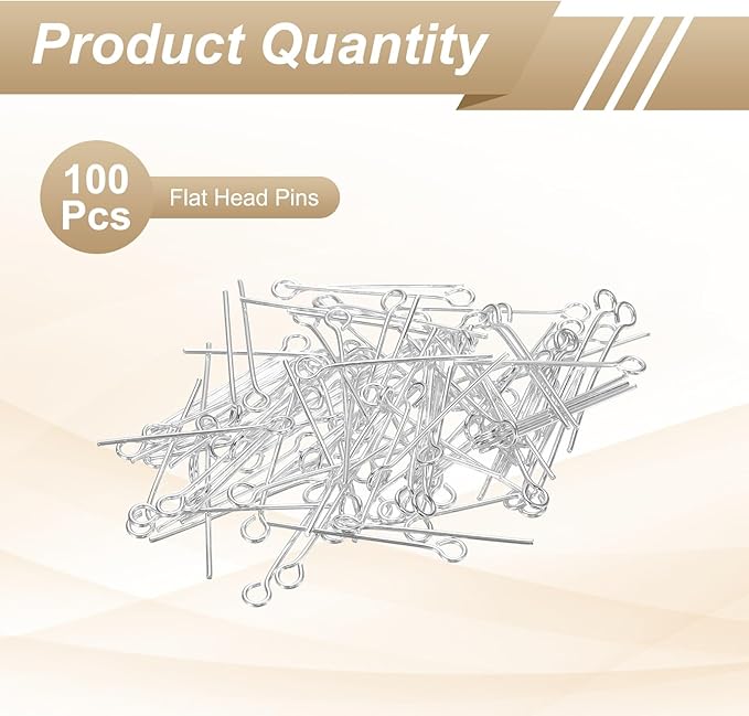 HARFINGTON 100pcs Open Eye Head Pins 0.94" 24mm Mini Metal Wire Eye Pins Beading Small Needles Bulk for Earring Pendant Necklace Bracelet Charm Jewelry Making Findings DIY Craft, Silver Tone