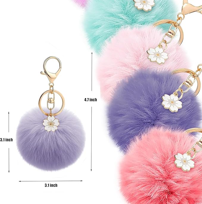 Backpack Keychains - Keychains for Backpacks Girls,6 Pack Cute Animal Pom Pom Keychains,Fluffy Faux Fur Ball Keychain Accessories for Girls and Women