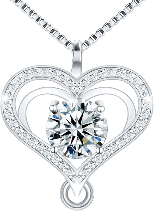 Yuelove Infinity Necklace for Women, 925 Sterling Silver Heart Necklace with 5A Zircon, White Gold Plated Adjustable Chain, Gift for Valentine's Day, Birthday, Anniversary for Wife, Girlfriend, Mom