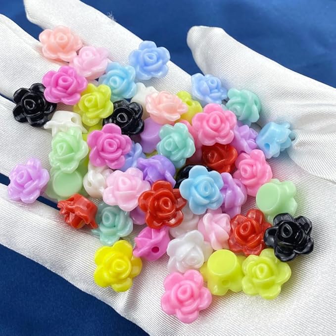 200pcs Acrylic Rose Flower Beads Candy Color Flat Back Spacer Beads Loose Pastel Colorful Decor for DIY Crafts Jewelry Making Bracelet Necklace Earrings(Light Pink)