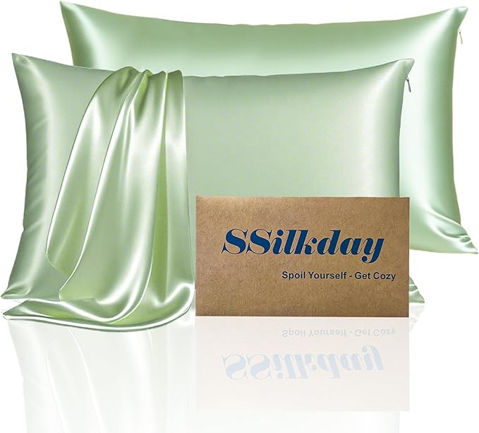 Mulberry Silk Pillow Cases Queen Size Set of 2, Ultra Smooth Soft Breathable Cooling Pillow Cases for Hot Sleepers, Silk Satin Pillowcases 2 Pack with Zipper for Hair and Skin, Gifts for Women