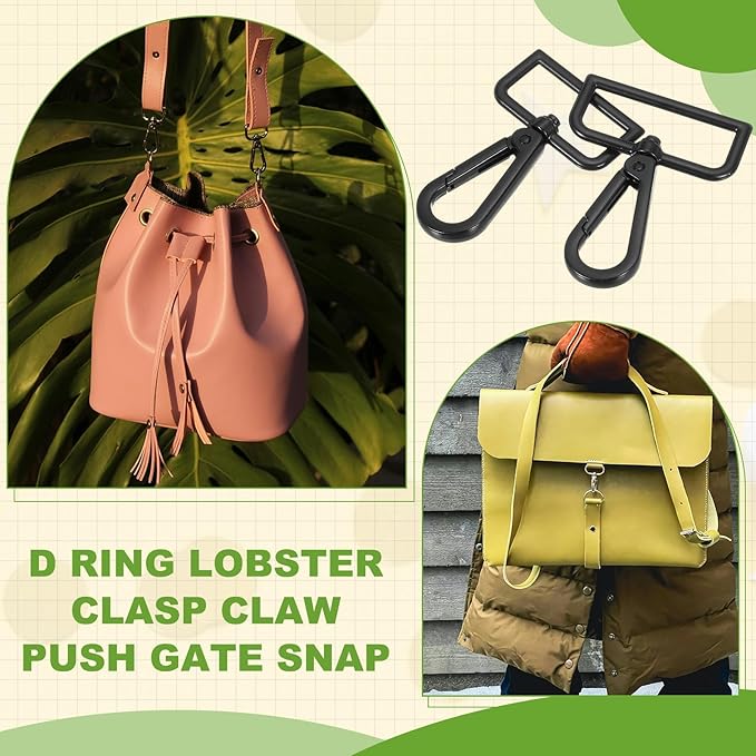 Swivel Snap Hooks, Metal D Ring Keychain Lanyard Clip Hook Lobster Clasp Claw Push Gate Clip - Fitting for(Purse Making - Sewing - DIY Crafts) 6 Pcs & 1" & Electrophoretic Black