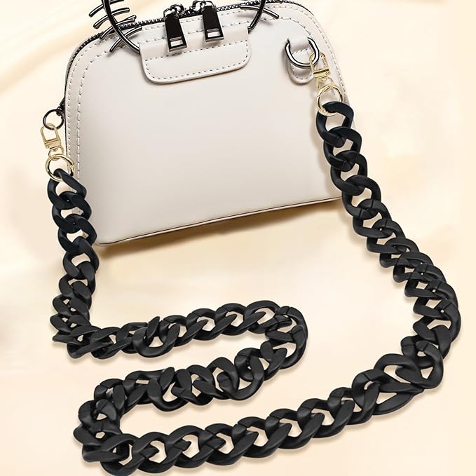 DaKuan 2 PCS Black Acrylic Flat Chain Strap for Handbag Replacement, DIY Bag Strap for Crossbody Clutch Craft (40cm & 120cm)