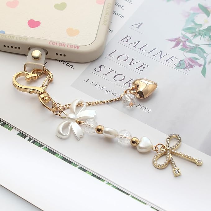 Pearl Beaded Keychain Charms, Cute Purse Charms for Handbags, Gold Starfish Keyring for Women, Heart Star Moon Shell