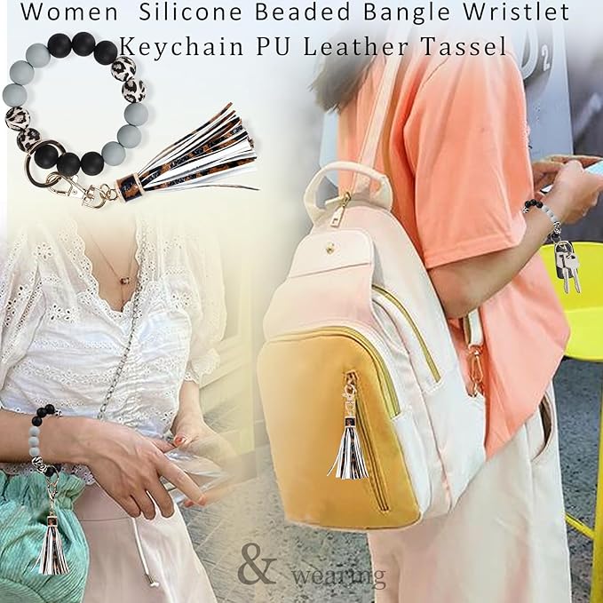 BIHRTC Key Ring Bracelet Car Keychain Holder Wristlet Silicone Women Beaded Bangle Chains