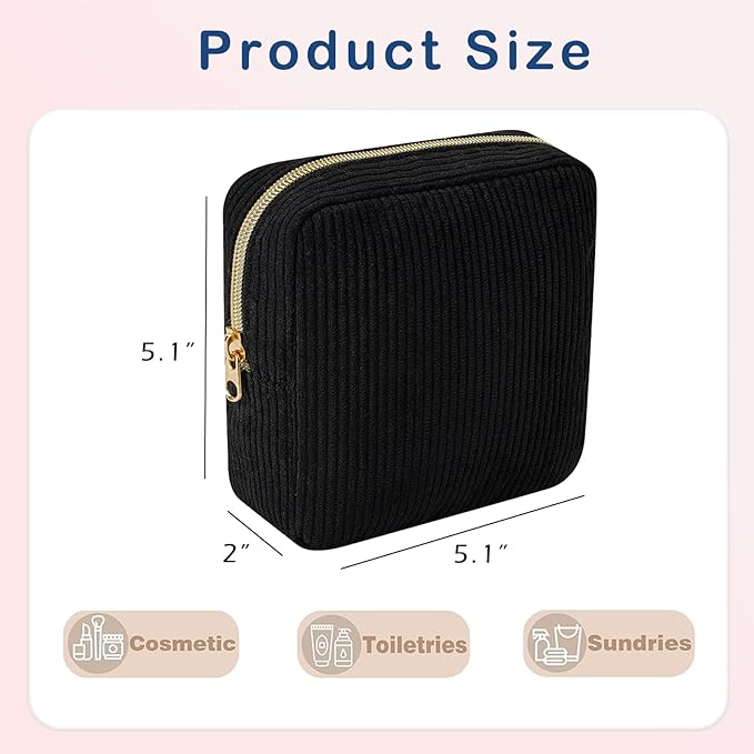 uekeboag Cute Small Corduroy Zipper Makeup Bag, Mini Coquette Aesthetic Pouch with Bear Pattern for for Purse,Key Pocket Lipstick Bag Card Holder Data Cable Organizer (11Black)