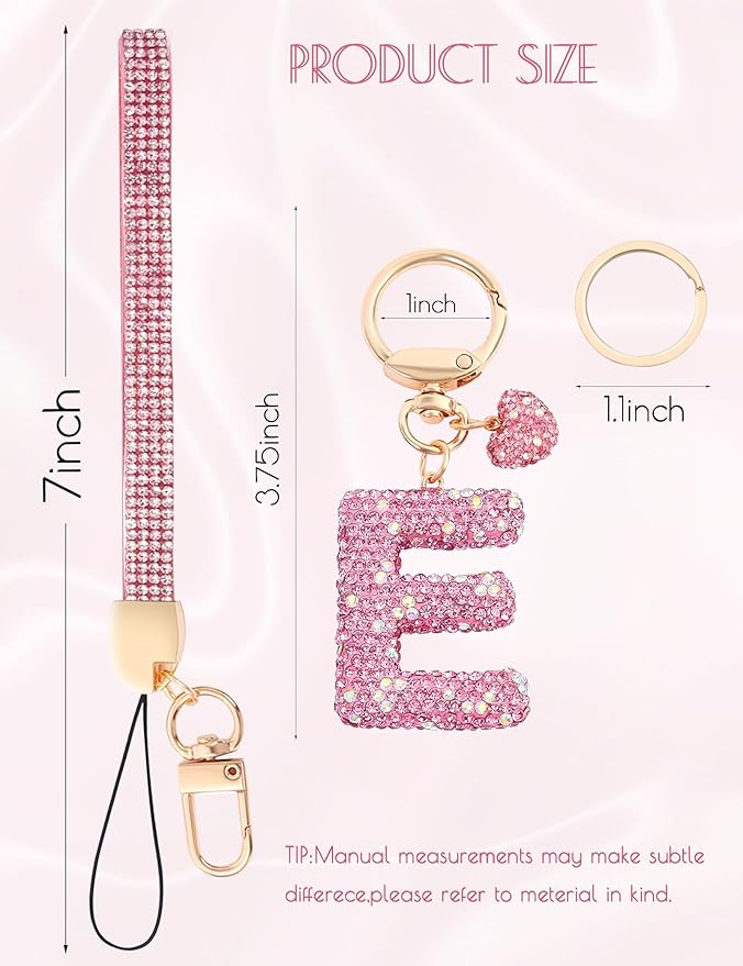 Initial Keychain for Women Girls,Bling Letter Key chain Initial with Heart,Pink Keychain Charms for Backpack Handbag
