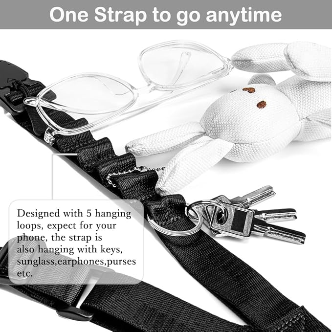 Phone Lanyard Crossbody with Hanging Loops, Clip and Go Strap for Phone with Zipper Wallet, Adjustable Elastic Phone Strap
