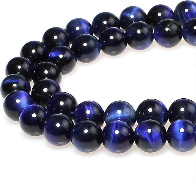 MJDCB Stone Beads 8mm 43pcs Round Sapphire Blue Tiger's Eye Loose Gemstone Bead Charms for Jewelry Making Bracelet Necklace Earring Pendant