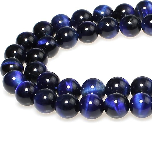 MJDCB Stone Beads 8mm 43pcs Round Sapphire Blue Tiger's Eye Loose Gemstone Bead Charms for Jewelry Making Bracelet Necklace Earring Pendant