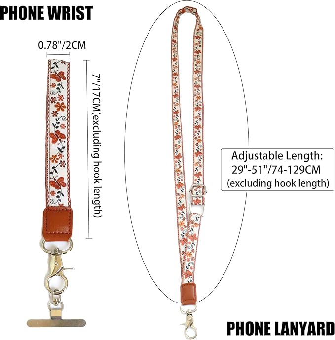 LEMEDE Wrist Keychain and Adjustable Phone Lanyard, Silver Hook Phone Crossbody Strap with 360° Rotating Phone Pads