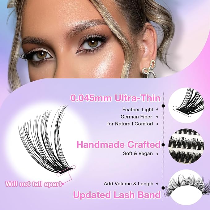 Lash Clusters Kit, DIY Cluster Eyelash Extensions 9‑16mm, 30D+40D+50D, 240pcs Fluffy D Curl Natural Lashes with Lash Bond and Seal,Tweezers–Waterproof Fake Cat Eye Wispy Individual Clusters(MIX3-1-S)