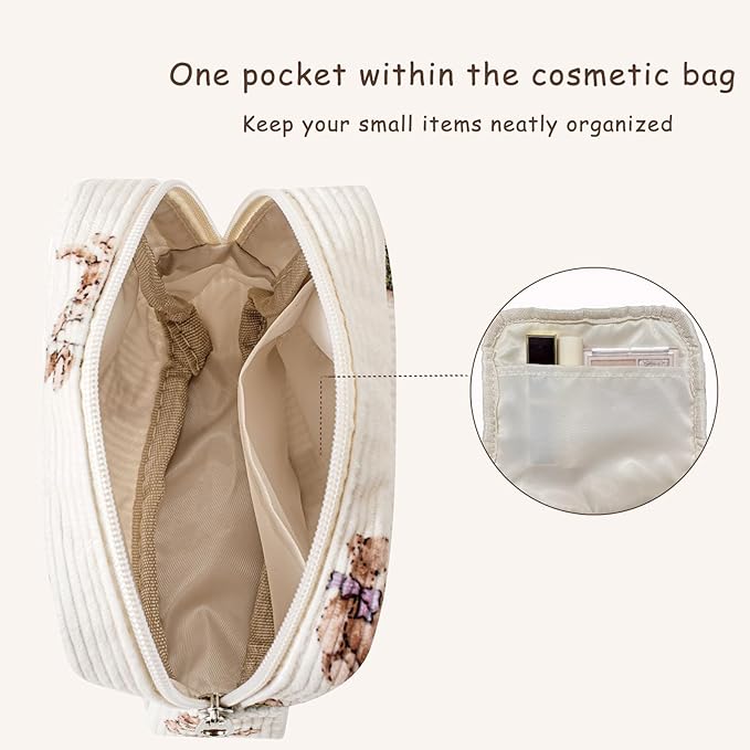 Cute Small Corduroy Zipper Makeup Bag, Mini Coquette Aesthetic Pouch with Strawberry Pattern for for Purse,Key Pocket Lipstick Bag Card Holder Data Cable Organizer for Women Girls (06Strawberry)