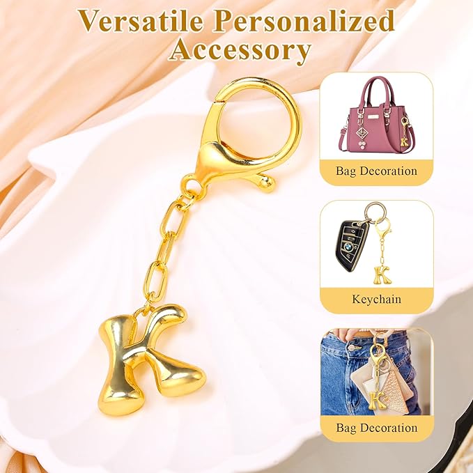 VICKHU Gold Plated Bubble Initial Letter Cute Keychain for Women Car Key Purse Decorative Keyring Handbag Charms Fashion