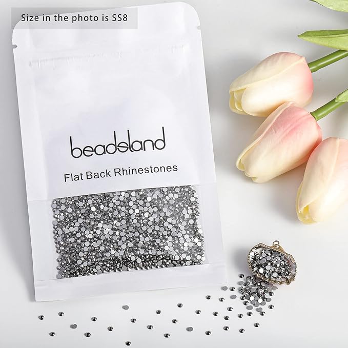 Beadsland 1440 Pieces Flat Back Crystal Rhinestones Round Gems,Hematite,SS8,2.3-2.5mm