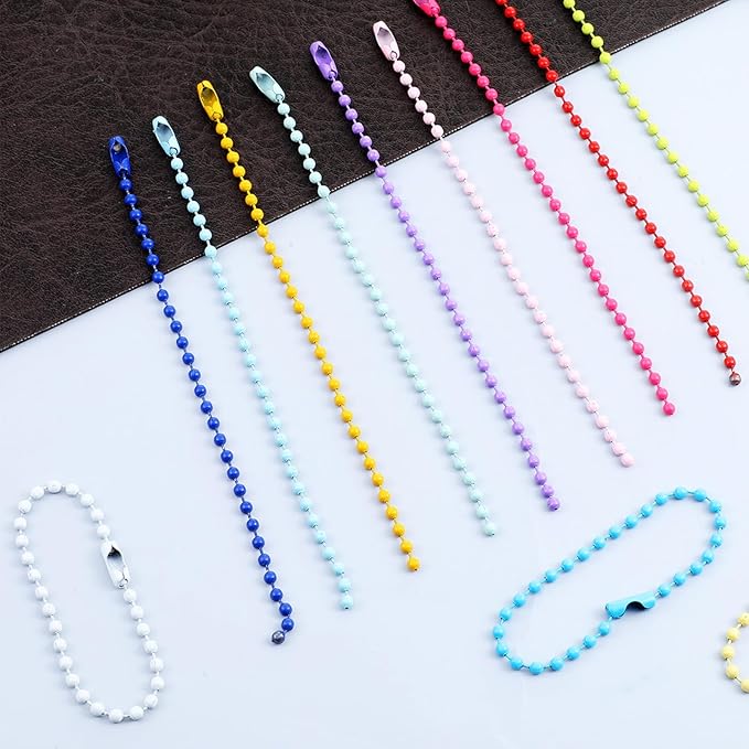 150PCS Colored Ball Bead Chains, Bulk Dog Tag Metal Chain, 2.4mm Beads Chains for Jewelry Making, Ball Chain Necklace Keychains with Connectors for Key Craft DIY (Mixed Color)