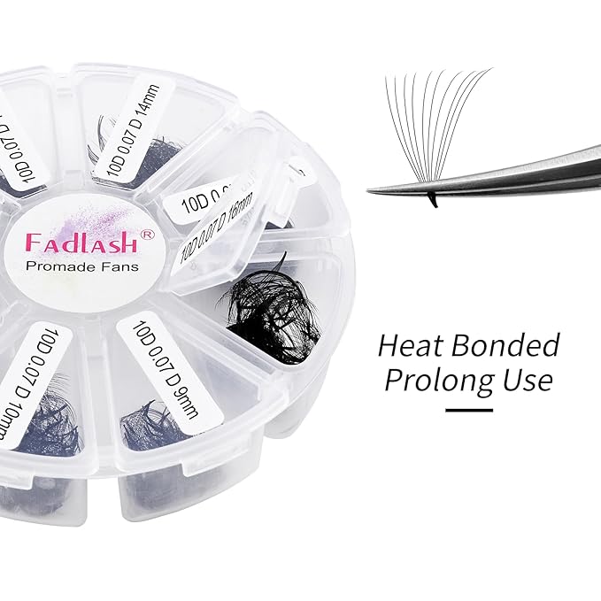 FADLASH Premade Fans Eyelash Extensions 1000pcs Premade Lash Fans Volume Lash Extensions D Curl Eyelash Extension Premade Fans Pre Made Fans (10D-07D-9-16mm)