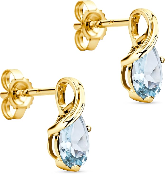 Orovi 0.40Inch 14K Gold Earrings for Women in 14K White Gold/Yellow Gold 585 with Pear-Shape Rubies/Sapphires/Emeralds/Blue Topaz/Amethysts Gemstones, Handmade Jewelry for Women, Dangle Earrings