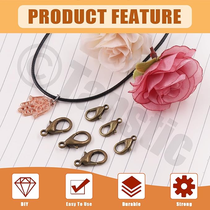 Tanstic 170Pcs Bronze Lobster Claw Clasps with Open Jump Rings Kit, 10mm, 12mm, 14mm, 16mm, 18mm Alloy Small Jewelry Clasps Lobster Clasps and 6mm Jump Rings for DIY Jewelry Making
