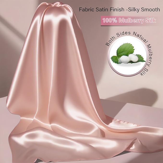 Mulberry Silk King Size Pillow Cases Set of 2, Ultra Smooth Soft Breathable Cooling Pillow Cases for Hot Sleepers, Silk Satin Pillowcases 2 Pack with Zipper for Hair and Skin, Gifts for Women