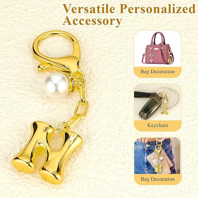 VICKHU Gold Plated Bubble Initial Letter Cute Keychain for Women Car Key Purse Decorative Keyring Handbag Charms Fashion