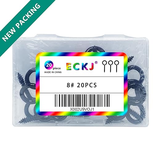Screw Eye Hooks Metal Eye Bolt 20 Pieces Black Zinc Plated Self Tapping Screws O Ring Eye Pins 1.46 inch