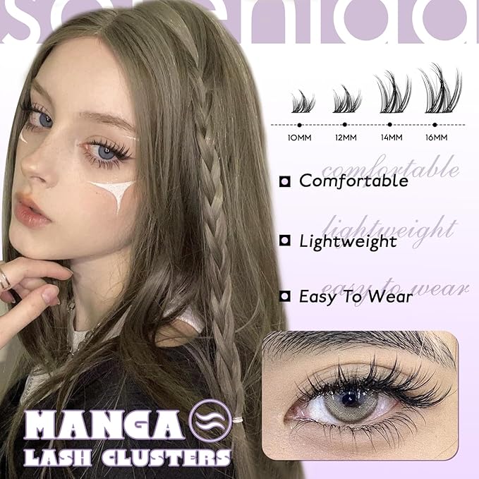 SOFENIDA Natural Lashes Cluster Manga Lash Clusters Kit 8-16mm Lash Extension Kit Eyelash Extension Wispy Lash Clusters Individual Lash Wispy Eyelashes Clusters with Lash Glue&Tweezers