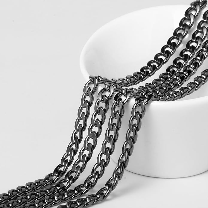 16.5 Ft Stainless Steel Curb Chains, 5mm 6mm 7mm 9mm Cuban Chain Roll Bulk for Jewelry Making