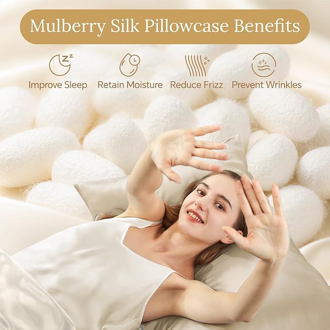 INFIIXSO Mulberry Silk Pillowcase for Hair and Skin, Silk Pillow Cases Standard Size with Hidden Zipper 20x26 Inches, Extraordinary Smooth and Soft Cooling Pillow Cases for Hot Sleepers(Beige, 1 Pack)