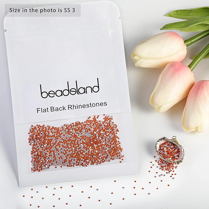 beadsland Flat Back Crystal Rhinestones Round Gems, Orange (1.3-1.4mm) SS3/1440pcs
