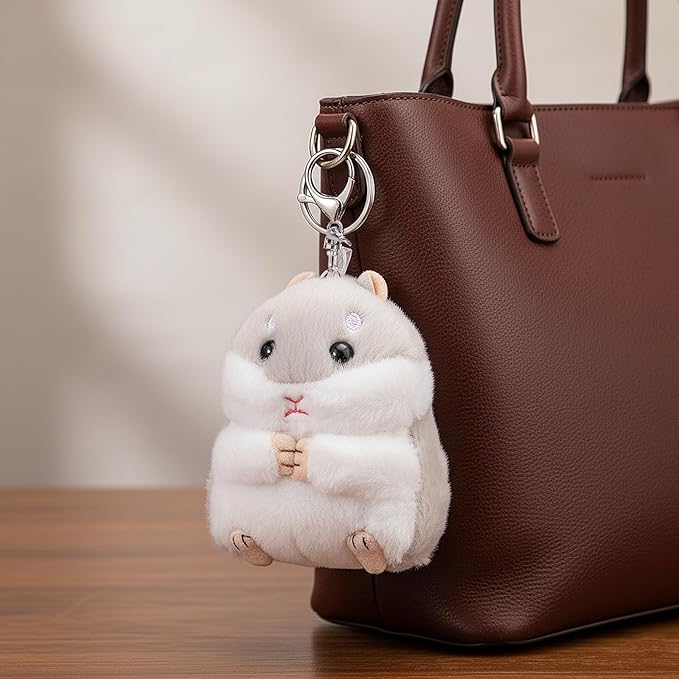Cute Hamster Plush Keychains Stuffed Animal Keychain Plush Keychain Charms for Purse Wallet Backpack Handbag, Women's Key Rings and Keychains(Grey)