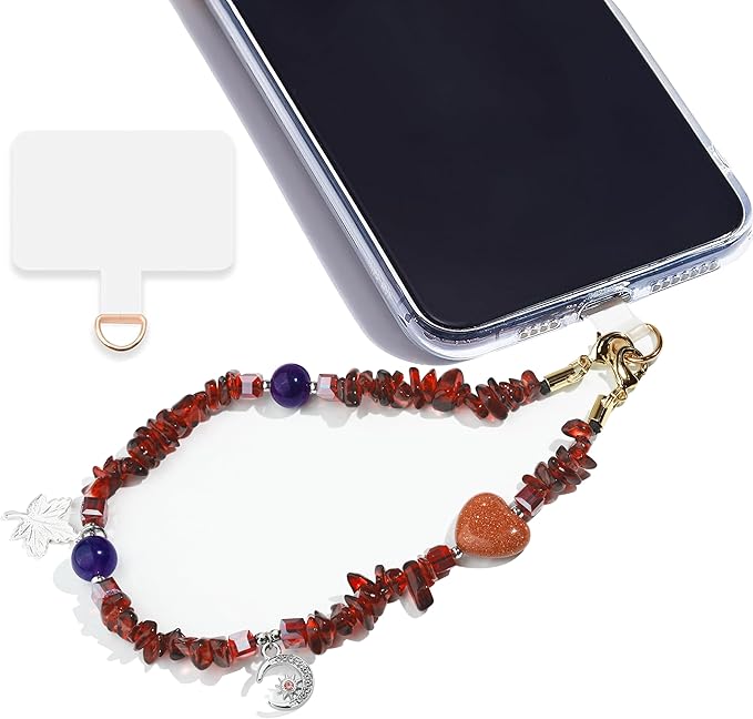 Marble Beaded Phone Wrist Strap,Detachable Phone Bracelet Strap with Tether Tab,Hands-Free Wristlet Strap (wine red)