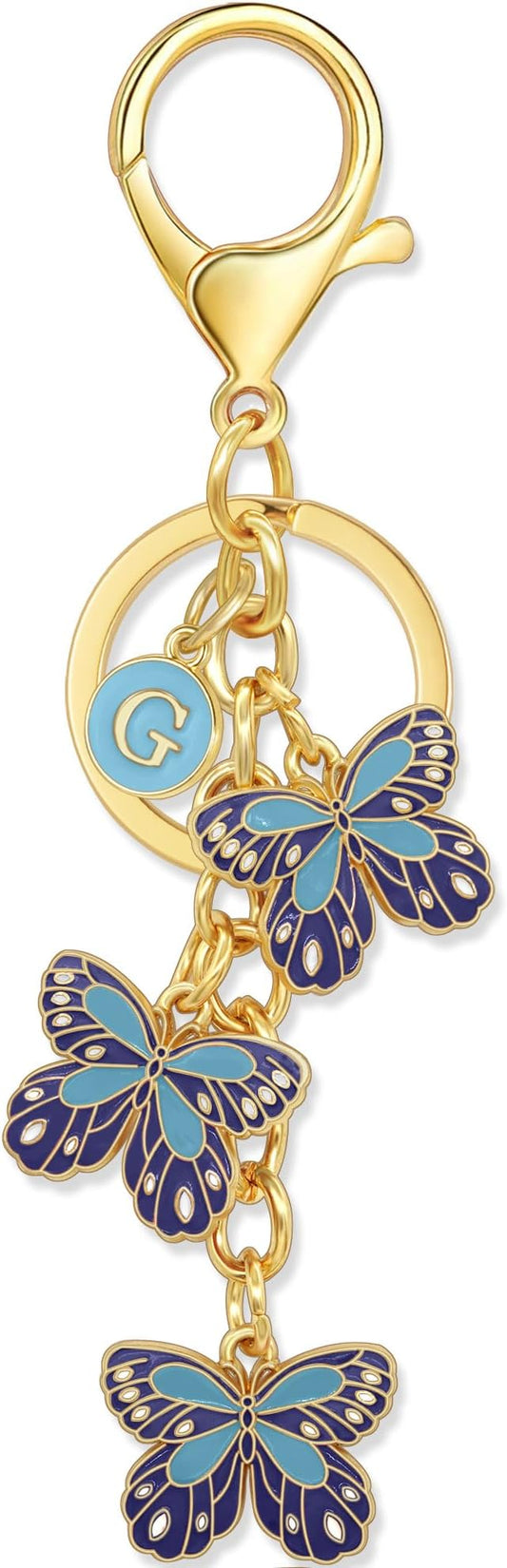 Double-sided Cute Butterfly Initial Letter keychain Butterfly Charms for key Handbag Backpack for Women