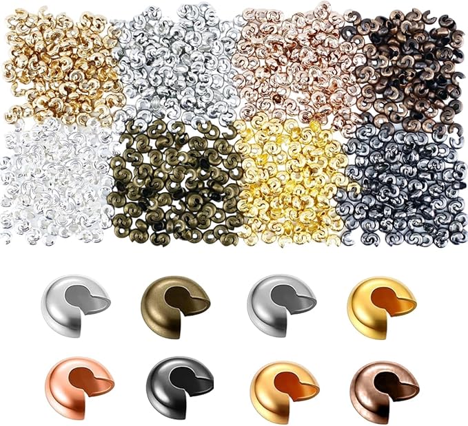 800 Pieces Crimp Bead Covers for Jewelry Making, 4mm Open Half Round Crimp Bead Knot Cover Small Beads for Jewelry Craft DIY（8 Colors）